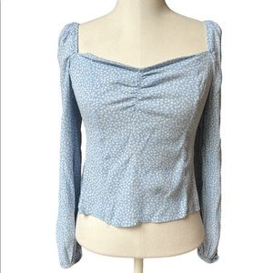 H&M Baby Blue Floral Blouse - Size Medium